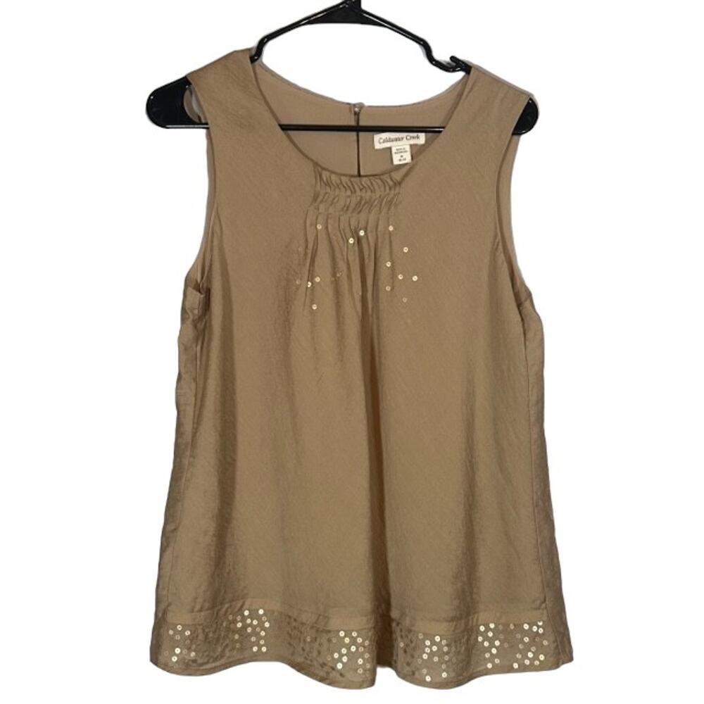 Coldwater Creek Women’s Beige Sleeveless Layered Sequin Detail Blouse Size Med